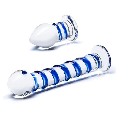 Szklane dildo i plug analny - Glas Double Penetration Set